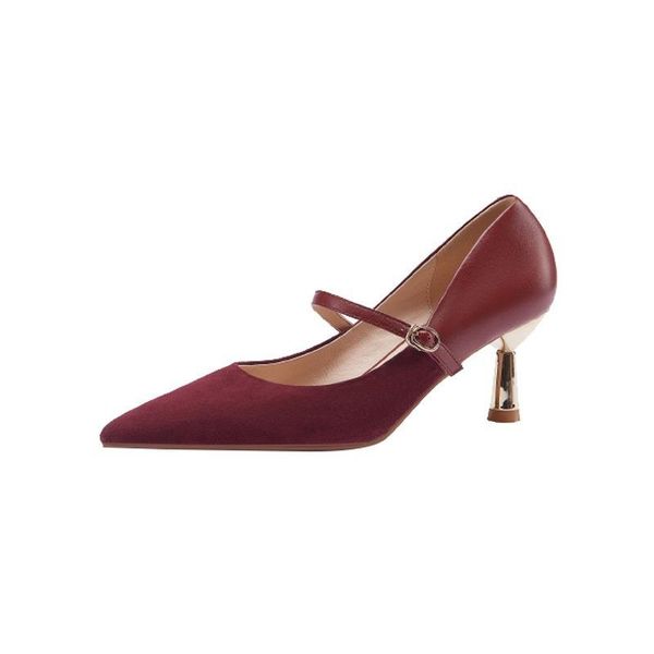 dress shoes wine red single women's word buckle retro shallow mouth gentle pointed toe stiletto temperament high heels, Black
dress shoes wine red single women's word buckle retro shallow mouth gentle pointed toe stiletto temperament high heels, Black