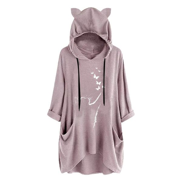 women's blouses & shirts hooded pullover cat butterfly print big size long pockets ear oversize sudadera mujer, White
women's blouses & shirts hooded pullover cat butterfly print big size long pockets ear oversize sudadera mujer, White