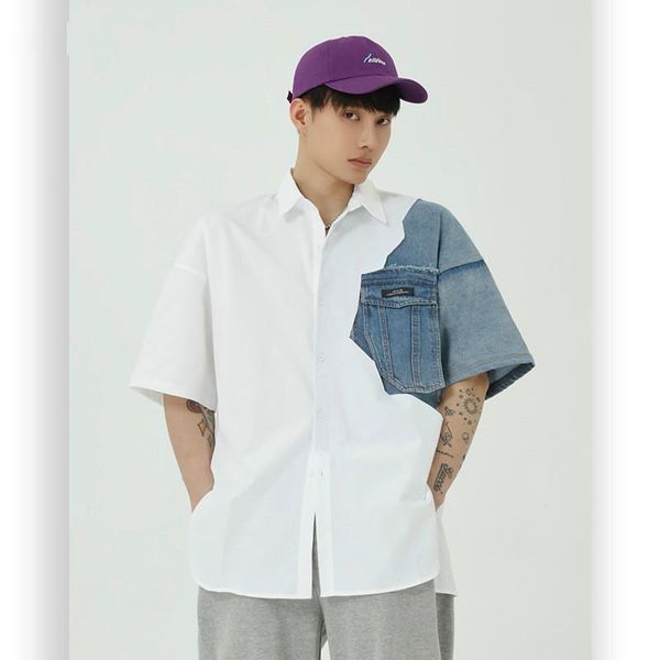 male streetwear hip hop vintage fashion shirts men summer denim splice short sleeve loose casual men's, White;black
male streetwear hip hop vintage fashion shirts men summer denim splice short sleeve loose casual men's, White;black