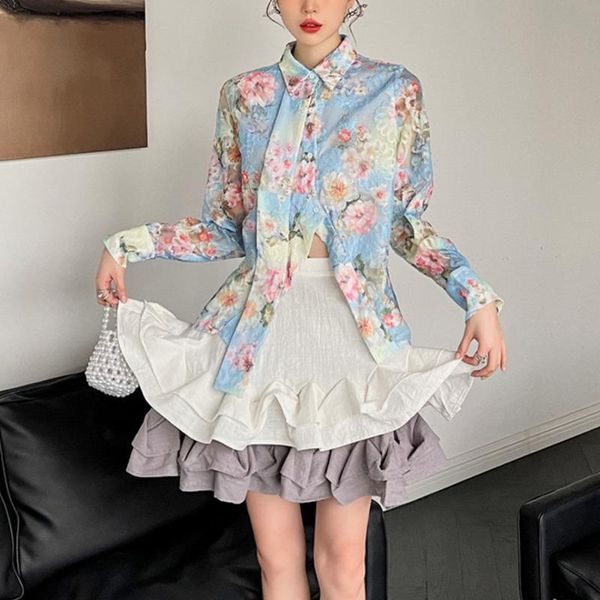 women's blouses & shirts gauze floral shirt lapel long sleeves printing single breasted female fashion causal clothing x627, White
women's blouses & shirts gauze floral shirt lapel long sleeves printing single breasted female fashion causal clothing x627, White