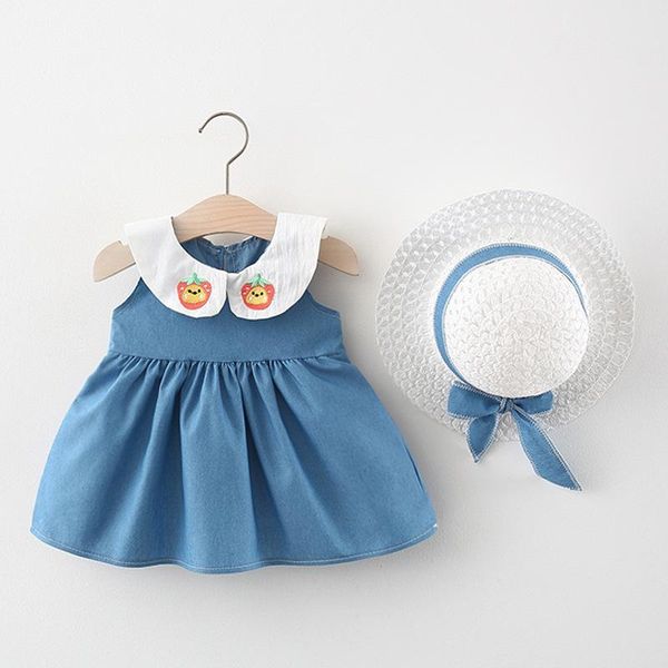 girl's dresses 2021 summer baby girls strawberry lapel collar denim jeans sleeveless sundress kids dress + sunhat infant clothes vestid, Red;yellow
girl's dresses 2021 summer baby girls strawberry lapel collar denim jeans sleeveless sundress kids dress + sunhat infant clothes vestid, Red;yellow