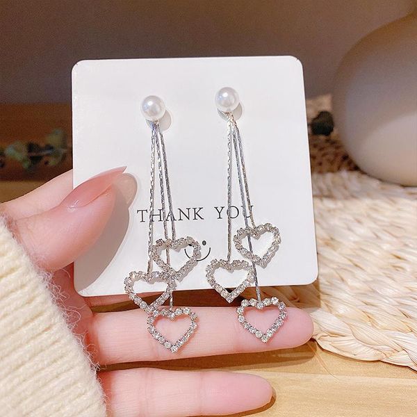 stud summer delicate crystal 3 hollow heart pendant long chain tassel earrings women girls elegant initation pearl, Golden;silver
stud summer delicate crystal 3 hollow heart pendant long chain tassel earrings women girls elegant initation pearl, Golden;silver