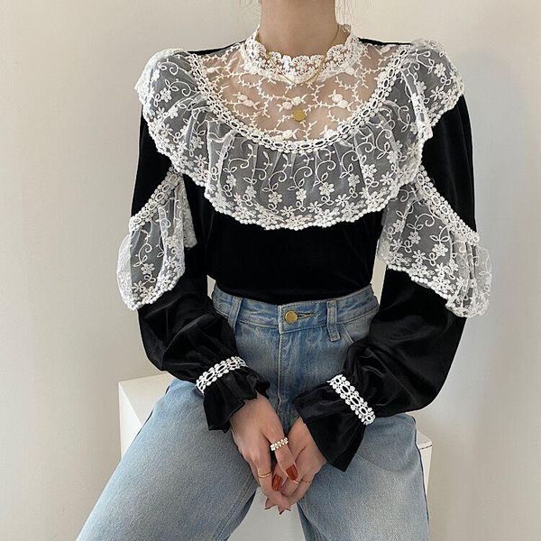 women's blouses & shirts autumn vintage velvet chemise femme sweet long sleeve black shirt lace patchworh blusas femininas clothes, White
women's blouses & shirts autumn vintage velvet chemise femme sweet long sleeve black shirt lace patchworh blusas femininas clothes, White