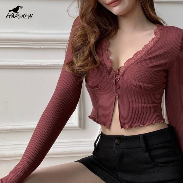 women's knits & tees haaskew 2021 spring and summer knitted sweater v-neck button cardigan seven-point lace korean all-match blouse, White
women's knits & tees haaskew 2021 spring and summer knitted sweater v-neck button cardigan seven-point lace korean all-match blouse, White