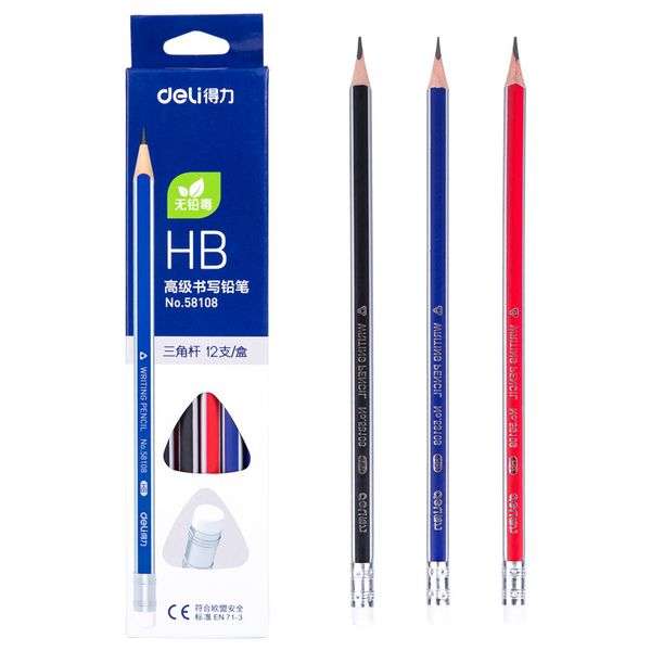 pen deli 58108 / 58109 writing hb / 2b cil triangle with rubber 12 student cils / box
pen deli 58108 / 58109 writing hb / 2b cil triangle with rubber 12 student cils / box