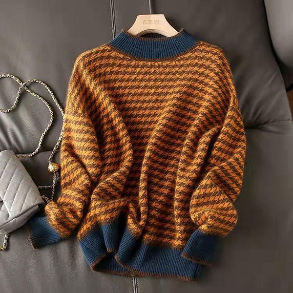 women's sweaters female high face value thousand grid bird half neck sweater 2021 autumn winter loose leisure slim women, White;black
women's sweaters female high face value thousand grid bird half neck sweater 2021 autumn winter loose leisure slim women, White;black
