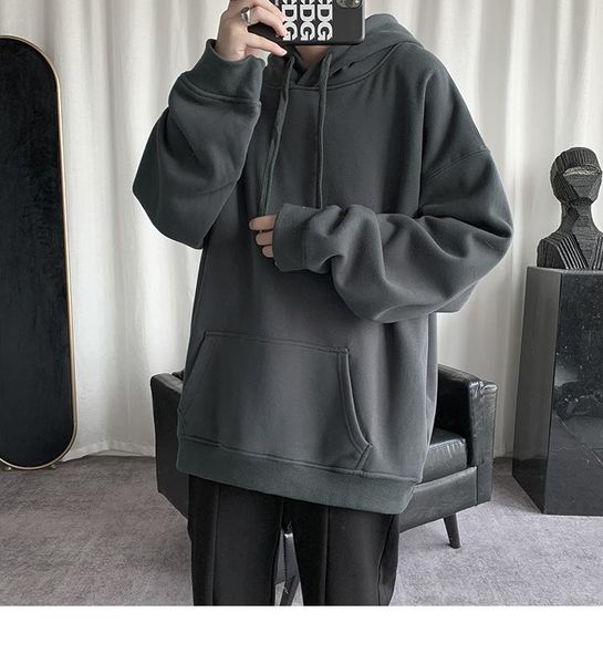 men's hoodies & sweatshirts 2021 korean men's solid color casual hooded pullovers hoodie warm fleece male loose man clothing, Black
men's hoodies & sweatshirts 2021 korean men's solid color casual hooded pullovers hoodie warm fleece male loose man clothing, Black
