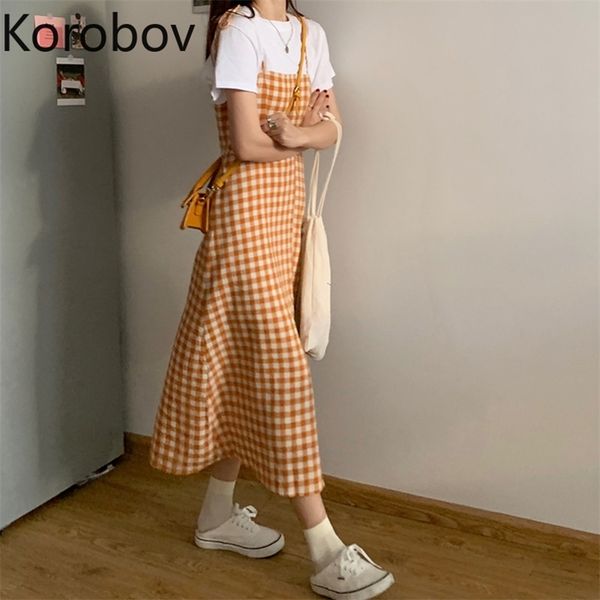 korobov new summer women dress korean spaghetti strap female dresses preppy style vintage plaid vestidos femme 210430, Black;gray
korobov new summer women dress korean spaghetti strap female dresses preppy style vintage plaid vestidos femme 210430, Black;gray