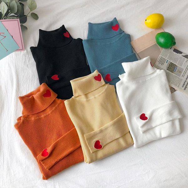 women's sweaters winter korean sweater heart embroidery turtleneck long sleeves knitted pullovers female elastic k0ds, White;black
women's sweaters winter korean sweater heart embroidery turtleneck long sleeves knitted pullovers female elastic k0ds, White;black