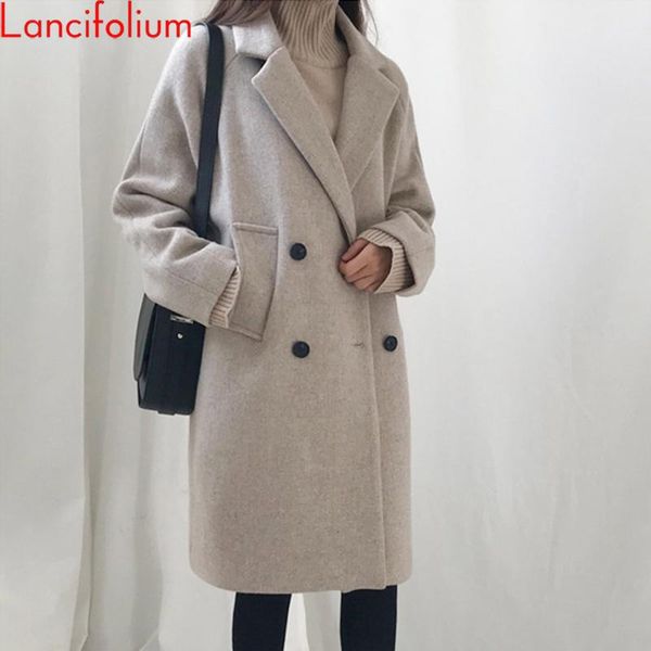 women's wool & blends coat women plus size long sleeve outwear beige jacket korean style autumn winter elegant overcoat woolen blend, Black
women's wool & blends coat women plus size long sleeve outwear beige jacket korean style autumn winter elegant overcoat woolen blend, Black