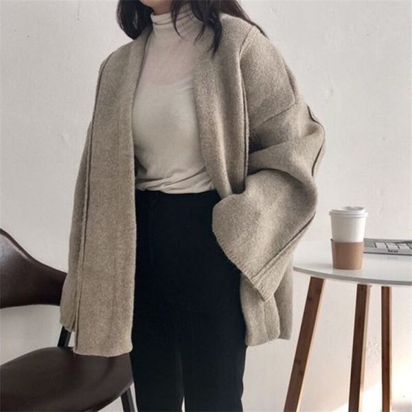 elegant warm cashmere women outerwear long sleeve casual women's knitted jacket solid loose cardigan female korean style, Black;brown
elegant warm cashmere women outerwear long sleeve casual women's knitted jacket solid loose cardigan female korean style, Black;brown
