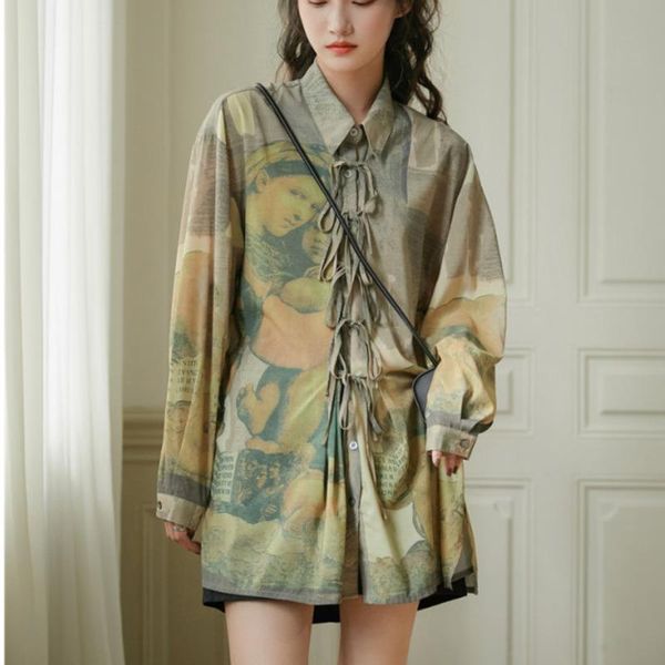 women's blouses & shirts renaissance print long shirt women sleeve blouse tie vintage loose button up collar fashion designer s077, White
women's blouses & shirts renaissance print long shirt women sleeve blouse tie vintage loose button up collar fashion designer s077, White