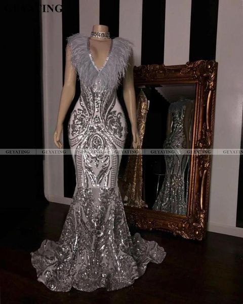 party dresses bling sequin long mermaid silver feathers prom for black girls plus size graduation dress women formal evening gown i09b, White;black
party dresses bling sequin long mermaid silver feathers prom for black girls plus size graduation dress women formal evening gown i09b, White;black