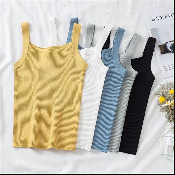 knitted solid womens cami color square collar sleeveles korean streetwear female clothing w852, White
knitted solid womens cami color square collar sleeveles korean streetwear female clothing w852, White