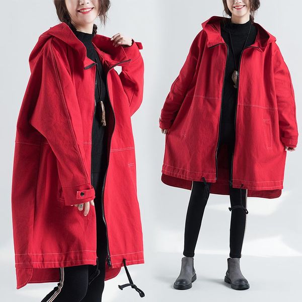 women's trench coats 2021 autumn winter literary large size women hooded loose zipper cardigan mid-length denim red windbreaker jacket, Tan;black
women's trench coats 2021 autumn winter literary large size women hooded loose zipper cardigan mid-length denim red windbreaker jacket, Tan;black