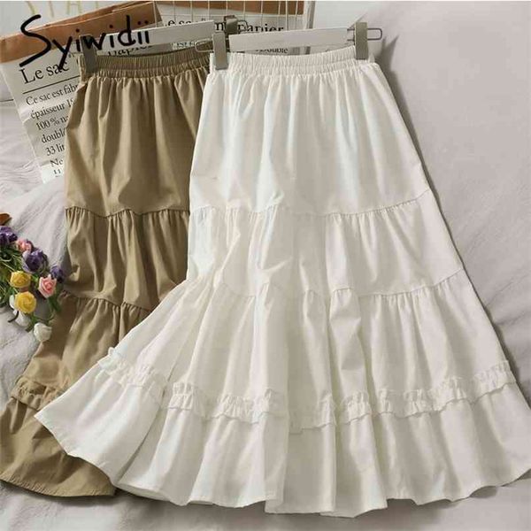 ruffles spliced skirt women high waist casual a-line mid-calf solid white spring summer korean fashion skirts 210607, Black
ruffles spliced skirt women high waist casual a-line mid-calf solid white spring summer korean fashion skirts 210607, Black