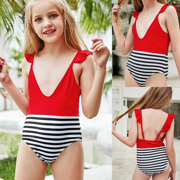 summer children swimwear vacation leisure stitching color wear suspenders ruffled v-neck red striped black and white bikini suit
summer children swimwear vacation leisure stitching color wear suspenders ruffled v-neck red striped black and white bikini suit