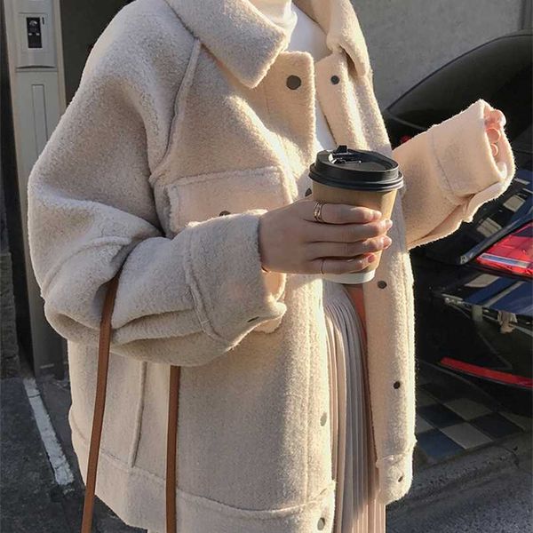 early spring anti sheepskin coat female loose plush coat shirt jacket 211109, Black;brown
early spring anti sheepskin coat female loose plush coat shirt jacket 211109, Black;brown