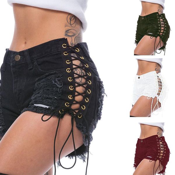 women's shorts summer high waist side bandage biker female women hole short womens denim pole dance booty for jeans, White;black
women's shorts summer high waist side bandage biker female women hole short womens denim pole dance booty for jeans, White;black