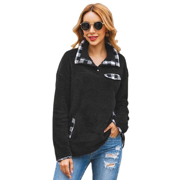women winter hoodies long sleeve sweatshirts turn down collar plaid patchwork fleece pullovers winter coat with pockets, Black
women winter hoodies long sleeve sweatshirts turn down collar plaid patchwork fleece pullovers winter coat with pockets, Black