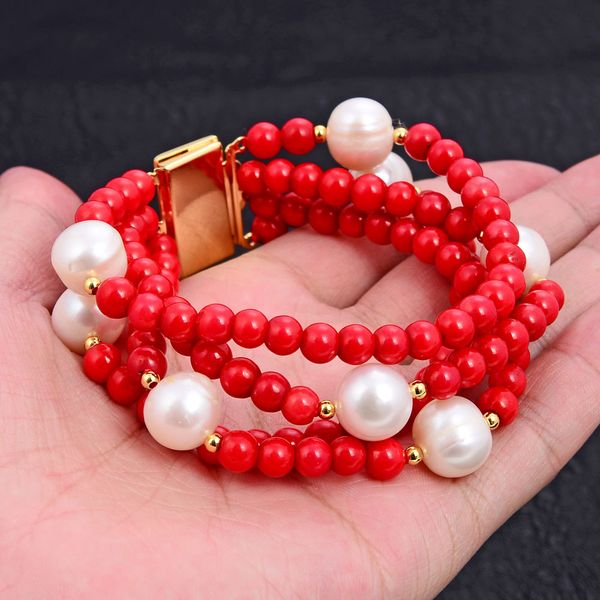 guaiguai jewelry 4 strands 10mmwhite round pearl 6mm round red coral bracelet handmade for women real lady fashion jewellry, Black
guaiguai jewelry 4 strands 10mmwhite round pearl 6mm round red coral bracelet handmade for women real lady fashion jewellry, Black