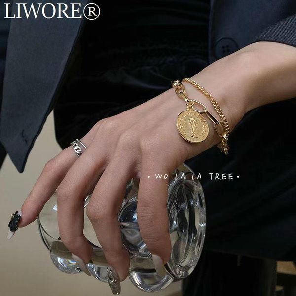 link, chain multi-layered gold color portrait round pendant bracelet women's set retro simple jewelry, Black
link, chain multi-layered gold color portrait round pendant bracelet women's set retro simple jewelry, Black