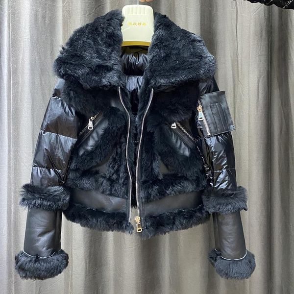 women's fur & faux genuine leather jacket duck down with real lamb collar female winter warm coats, Black
women's fur & faux genuine leather jacket duck down with real lamb collar female winter warm coats, Black