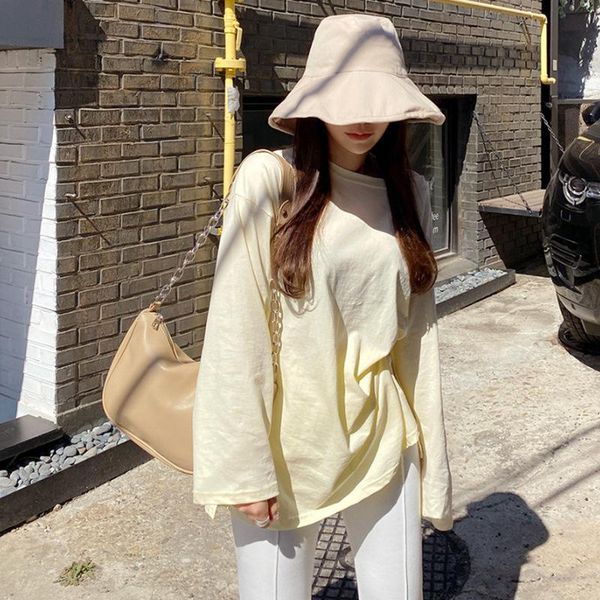 women's t-shirt korean 2021 split solid color pullover lazy long sleeve loose casual spring summer tee 3p, White
women's t-shirt korean 2021 split solid color pullover lazy long sleeve loose casual spring summer tee 3p, White