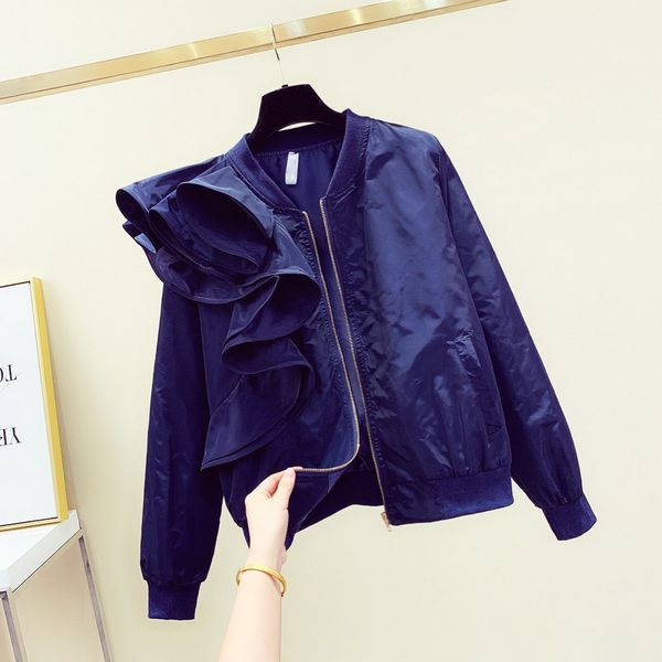 spring new korean women's ruffle sleeve round neck loose zipper jacket womens jackets and coats 210421, Black;brown
spring new korean women's ruffle sleeve round neck loose zipper jacket womens jackets and coats 210421, Black;brown