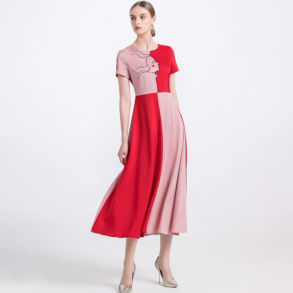 dress latest designer fashion summer women character embroidery color block patchwork short sleeve mid-calf dress female, Black;gray
dress latest designer fashion summer women character embroidery color block patchwork short sleeve mid-calf dress female, Black;gray