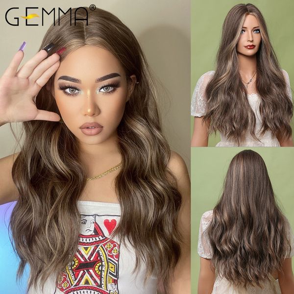 long wavy dark brown golden blonde highlight synthetic wigs for women heat resistant natural middle part cosplay hair wigs, Black
long wavy dark brown golden blonde highlight synthetic wigs for women heat resistant natural middle part cosplay hair wigs, Black