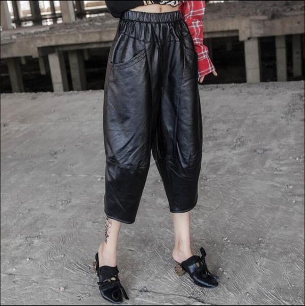 genuine leather female plus size women elastic waist slim cropped fashion sheep skin harem pants trend women's & capris, Black;white
genuine leather female plus size women elastic waist slim cropped fashion sheep skin harem pants trend women's & capris, Black;white