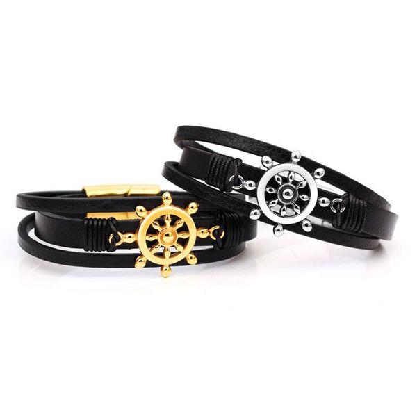 link, chain retro rudder multi-layer woven men's leather bracelet fashion simple titanium steel magnetic buckle, Black
link, chain retro rudder multi-layer woven men's leather bracelet fashion simple titanium steel magnetic buckle, Black