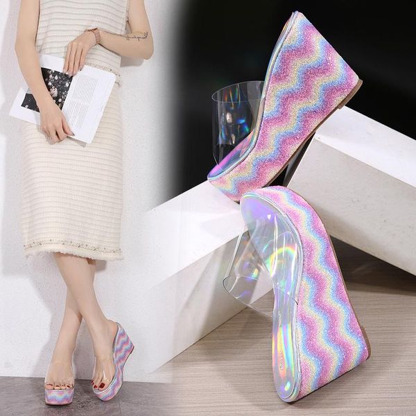 dress shoes 2021 women wedges sandals slippers summer rainbow color sequins transparent thick bottom slope platform casual, Black
dress shoes 2021 women wedges sandals slippers summer rainbow color sequins transparent thick bottom slope platform casual, Black