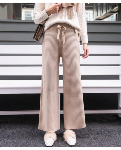 women's pants & capris cotton knitted high waist wide leg 2021 autumn wool cashmere female casual broad trousers bottom women, Black;white
women's pants & capris cotton knitted high waist wide leg 2021 autumn wool cashmere female casual broad trousers bottom women, Black;white