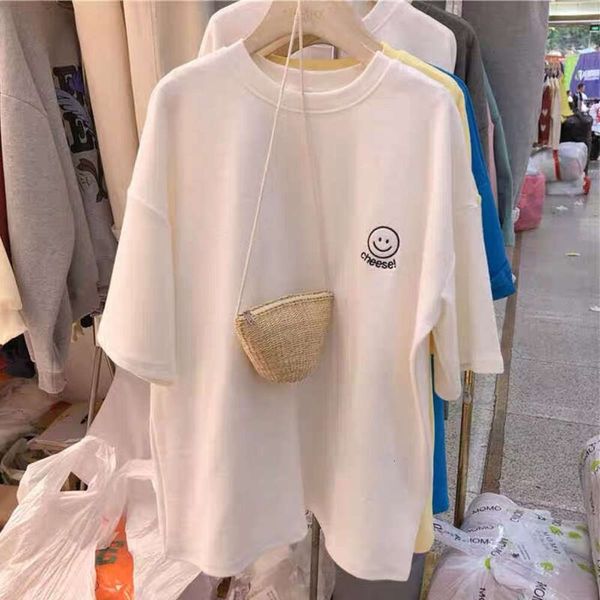 women's t-shirt south korea dongdamen short fashion 2021 smiling face loose and versatile western style half sleeve clothes 27se, White
women's t-shirt south korea dongdamen short fashion 2021 smiling face loose and versatile western style half sleeve clothes 27se, White