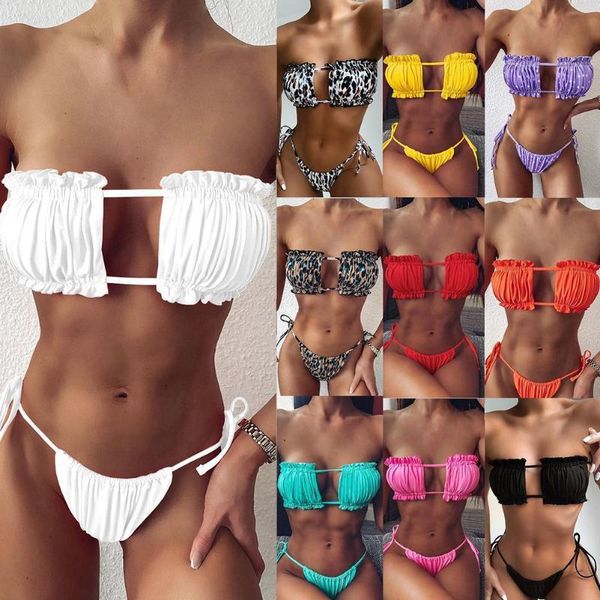 women's swimwear 2021 bikini female multi-color split pleated bandeau swimsuit women mini thong beachwear set for bather swimming, White;black
women's swimwear 2021 bikini female multi-color split pleated bandeau swimsuit women mini thong beachwear set for bather swimming, White;black