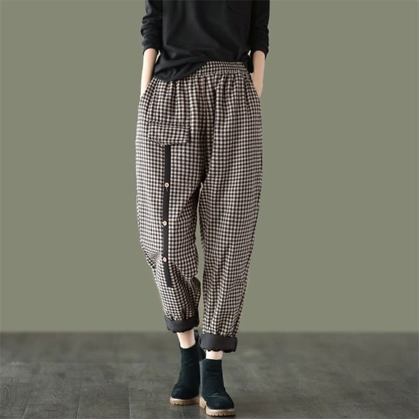 arrival autumn arts style women elastic waist loose casual pants cotton linen plaid vintage harem plus size v175 210512, Black;white
arrival autumn arts style women elastic waist loose casual pants cotton linen plaid vintage harem plus size v175 210512, Black;white
