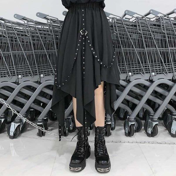 gothic punk black ribbon skirt women streetwear stitching buckle irregular loose casual fashion high waist long 210601
gothic punk black ribbon skirt women streetwear stitching buckle irregular loose casual fashion high waist long 210601