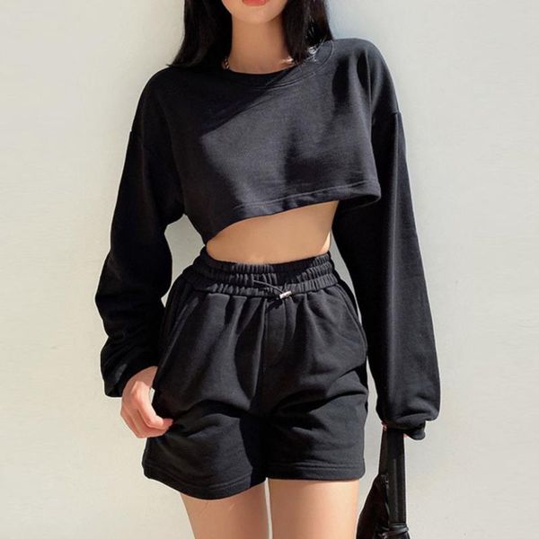 women's tracksuits summer women 2 pieces set high waist short long sleeve crop sweatshirts elastic drawstring shorts casual tracksuit 2, Gray
women's tracksuits summer women 2 pieces set high waist short long sleeve crop sweatshirts elastic drawstring shorts casual tracksuit 2, Gray