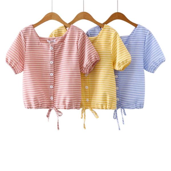 women plaid short sleeve shirt fashion summer button for work school casual wear women's t-shirt, White
women plaid short sleeve shirt fashion summer button for work school casual wear women's t-shirt, White