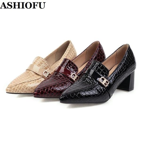 dress shoes ashiofu wholesale women's chunky heels pumps crocodile-style shinny party office db-leather fashion court, Black
dress shoes ashiofu wholesale women's chunky heels pumps crocodile-style shinny party office db-leather fashion court, Black