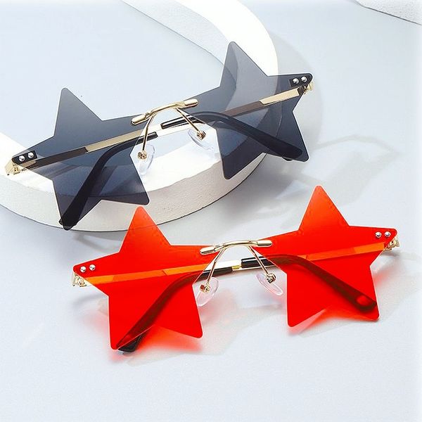 designer sunglasses black red star women rimless sun glasses men trends personality pentagram shades clear lens metal frame goggles, White;black
designer sunglasses black red star women rimless sun glasses men trends personality pentagram shades clear lens metal frame goggles, White;black