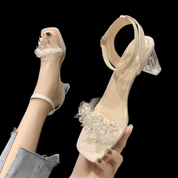 sandals exquisite fashion pearl square heel ladies summer open toe buckle crystal high heels., Black
sandals exquisite fashion pearl square heel ladies summer open toe buckle crystal high heels., Black