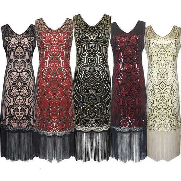 luxury evening party dresses women's 1920s sequin autumn and winter banquet, Black