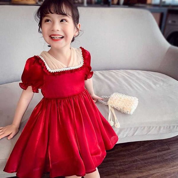 children girls princbubble sleeve pearl square neck sundrsummer clothes for girl party wedding sundress x0803, Red;yellow
children girls princbubble sleeve pearl square neck sundrsummer clothes for girl party wedding sundress x0803, Red;yellow