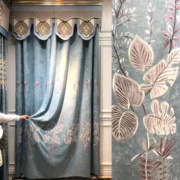 european blue chenille thick shading curtain bedroom bay window embroidered floor screen customization curtains & drapes
european blue chenille thick shading curtain bedroom bay window embroidered floor screen customization curtains & drapes