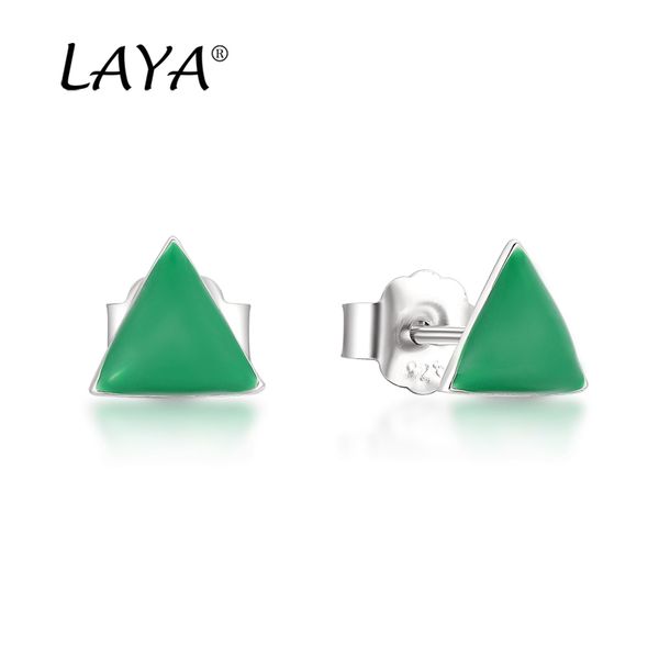 laya genuine stud earrings for women 925 sterling minimalist geometric enamel triangle ear stud wedding statement original modern jewelry, Golden;silver