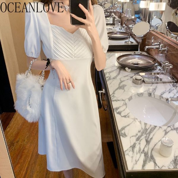 oceamlove dresses for women spring french style gentleness temperament vestido feminino solid slim waist white dress 210415, Black;gray 
oceamlove dresses for women spring french style gentleness temperament vestido feminino solid slim waist white dress 210415, Black;gray