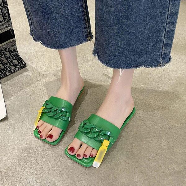 slippers woman flat chain candy color square toe ladies sandals fashion casual lightweight comfort female slides 2021 summer, Black
slippers woman flat chain candy color square toe ladies sandals fashion casual lightweight comfort female slides 2021 summer, Black
